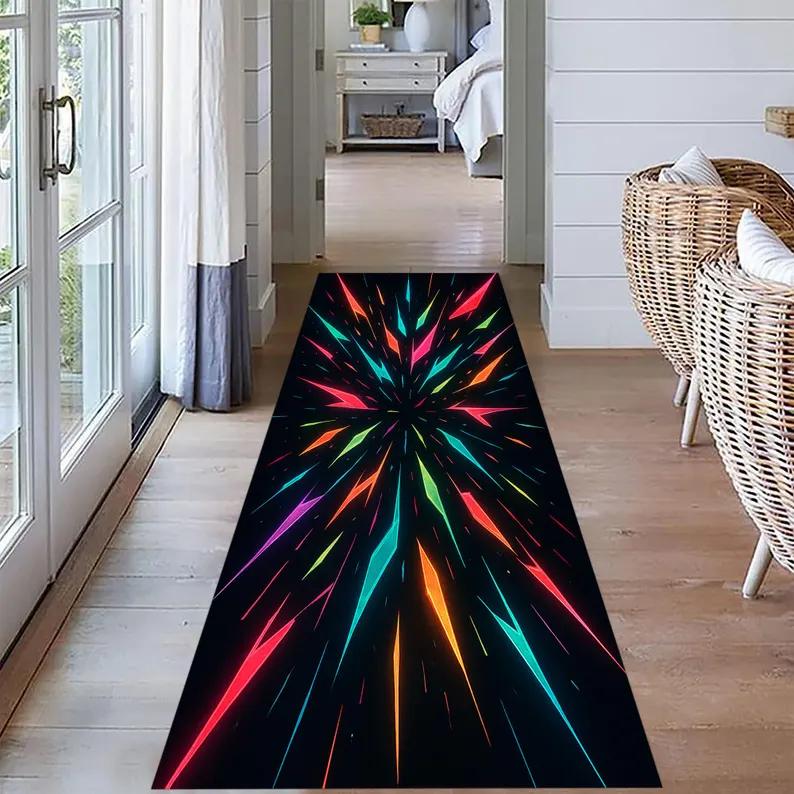 Красочный геометрический ковер-дорожка - Декор комнаты геймера Ковер в стиле ар-деко Минималистичный ковер-дорожка Ковер в стиле ар-деко Золотой и зеленый ковер-дорожка 40X60CM