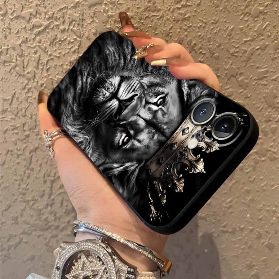 Animal Lion Pattern Case for iPhone 15 16 14 Plus XR 17Air 7 8 13 12 11 17 Pro Max XS Max Black Soft Phone Cover