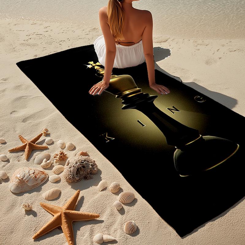 Golden Chess King On Black Beach Towel, Super Soft Microfiber, Gift for Her/Him, Birthday, for Pool, Beach, Travel, Home Decor Fan gifts