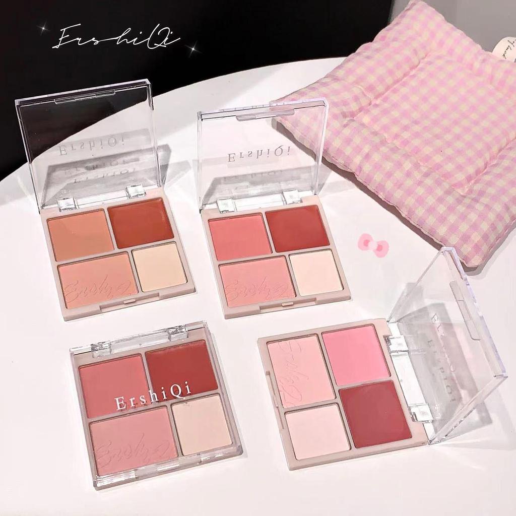 Peach Pink Four-Color Blush & Contour Palette: Natural Matte, Fine Powder, Brightening, Affordable for Students.