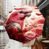 1pc Parrot Roses Automatic Folding Umbrella 8 Rib Iron Frame, Compact Portable Umbrella Suitable for Travel, Daily Use, Birthday, Women & Men Gift 080