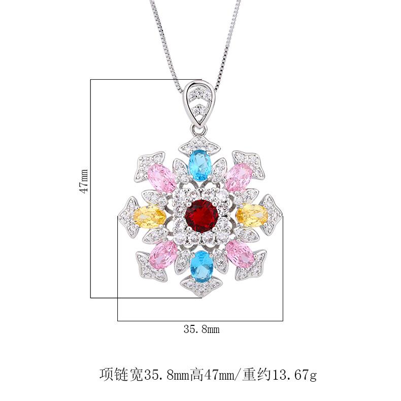 Huamei Jewelry Colorful Tourmaline Pendant Snowflake Micro Inlaid With Necklace Retro Luxury Clavicle Chain