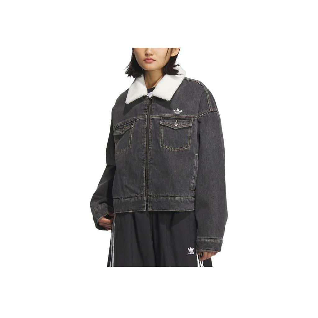 adidas Originals FW25 Femme Denim Padded Collar Zip Long Sleeve Jacket Women Jacket KB5449