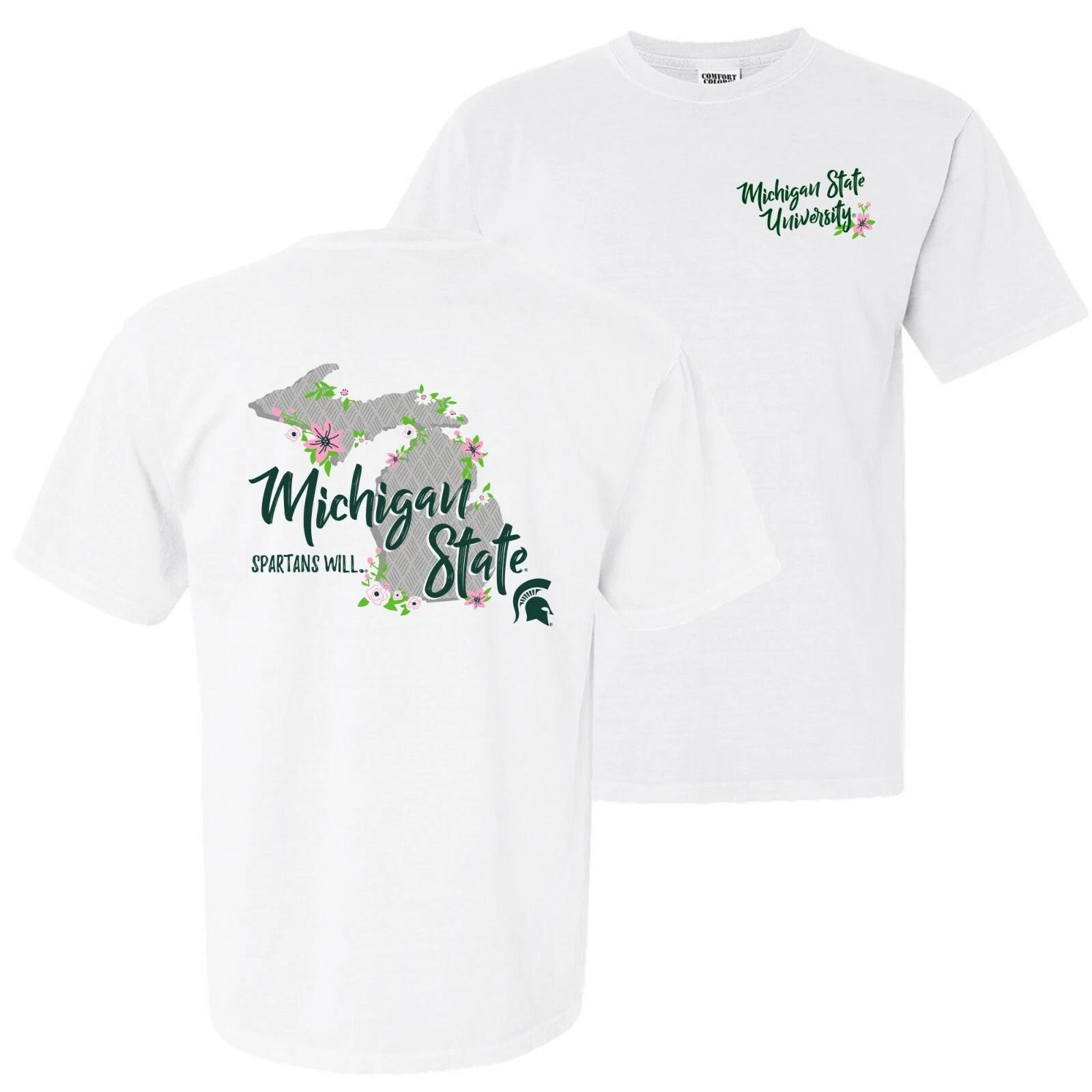 Michigan State Spartans Floral State Garment Dyed T Shirt - White M