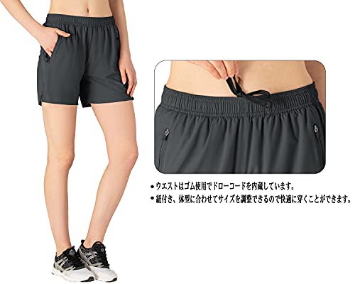 Gopuune Women's Fitness Shorts, Yoga, Training, Golf, Sportswear, Gym Shorts, Loungewear, Moisture-Wicking, Quick-Drying (Dark Gray, Size L)