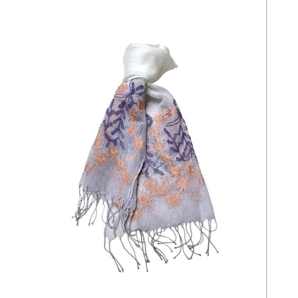 Used Indian Silk Cotton Lightweight Stole, Ari Embroidery, Hand-dyed, 1390 Purple, Spring/Summer, Mother's Day Gift
