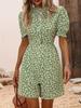 Temu Women's Daisy Print Puff Sleeve Jumpsuit - Fashionable Holiday Wear