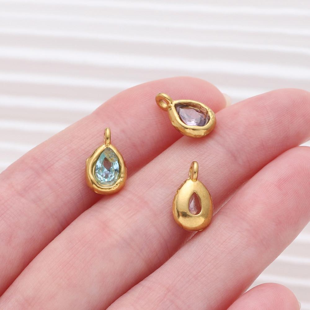 2Pcs Stainless Steel Teardrop Charms Inlaid Pendants with Crystals Gold-plated DIY Bracelet Earrings Jewelry Making Accessories