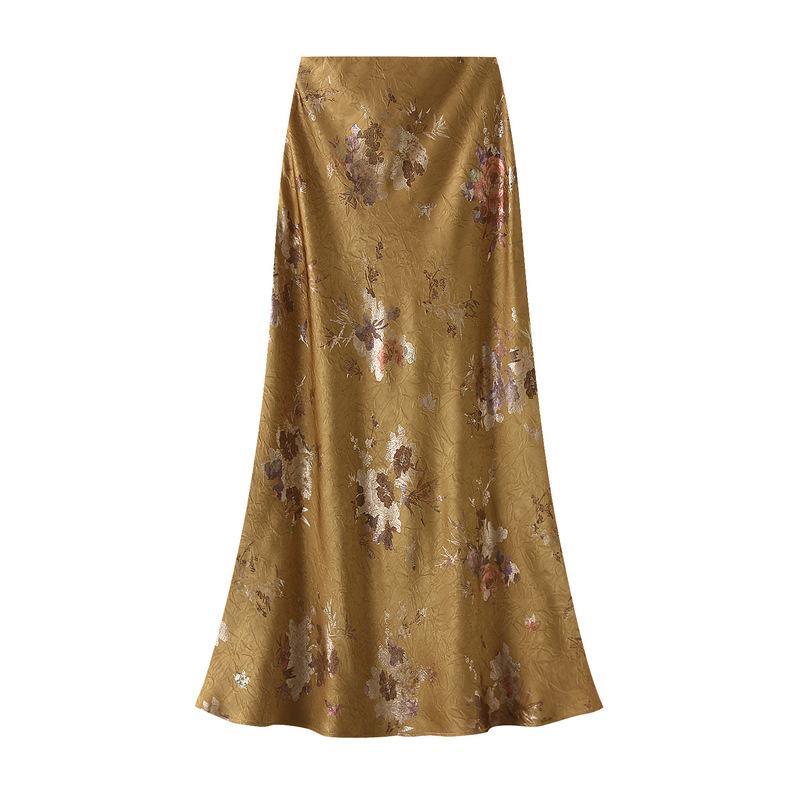 

Women’s Floral Print Midi Skirt Casual High Waisted Vintage Long Boho Skirts for Women Flowy Cocktail Party A Line Elasticized Waistband Maxi Skirt XL золотистий