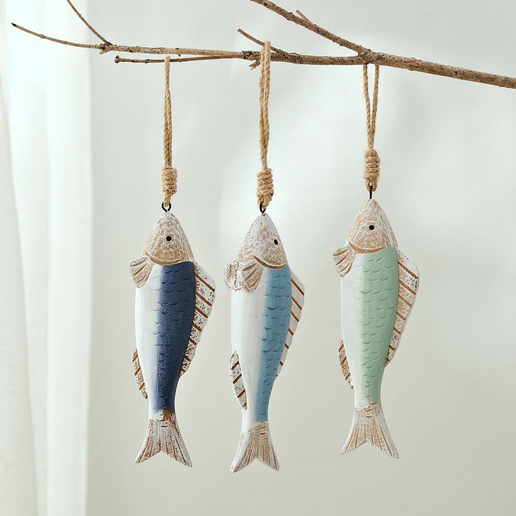 Mediterranean Retro Wooden Fish Skewers Hanging in The Ocean Fengxiang Villagers' Tavern Restaurant Wall Art Decorations