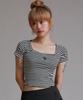 LIKE THE MOST Striped Square Neck Half T-Shirt_Black