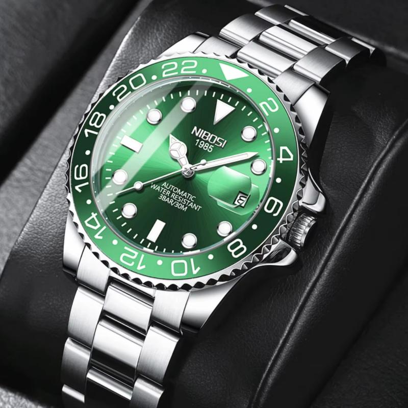 NIBOSI Luxury Mens Watches Stainless Steel Date Military Fashion Luminous Waterproof Quartz Wristwatches