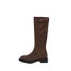 All cowhide but knee boots 2025 autumn and winter knight boots women's brown round head low heel sleeve high boots