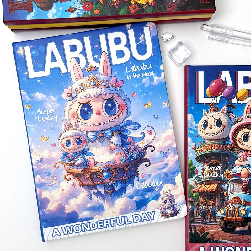 Caiet A5 Labub Caiet de valoare ridicată cu desene animate, carte cu linii orizontale, carte cont de mână cu desene animate, blocnotes super gros pentru studenți