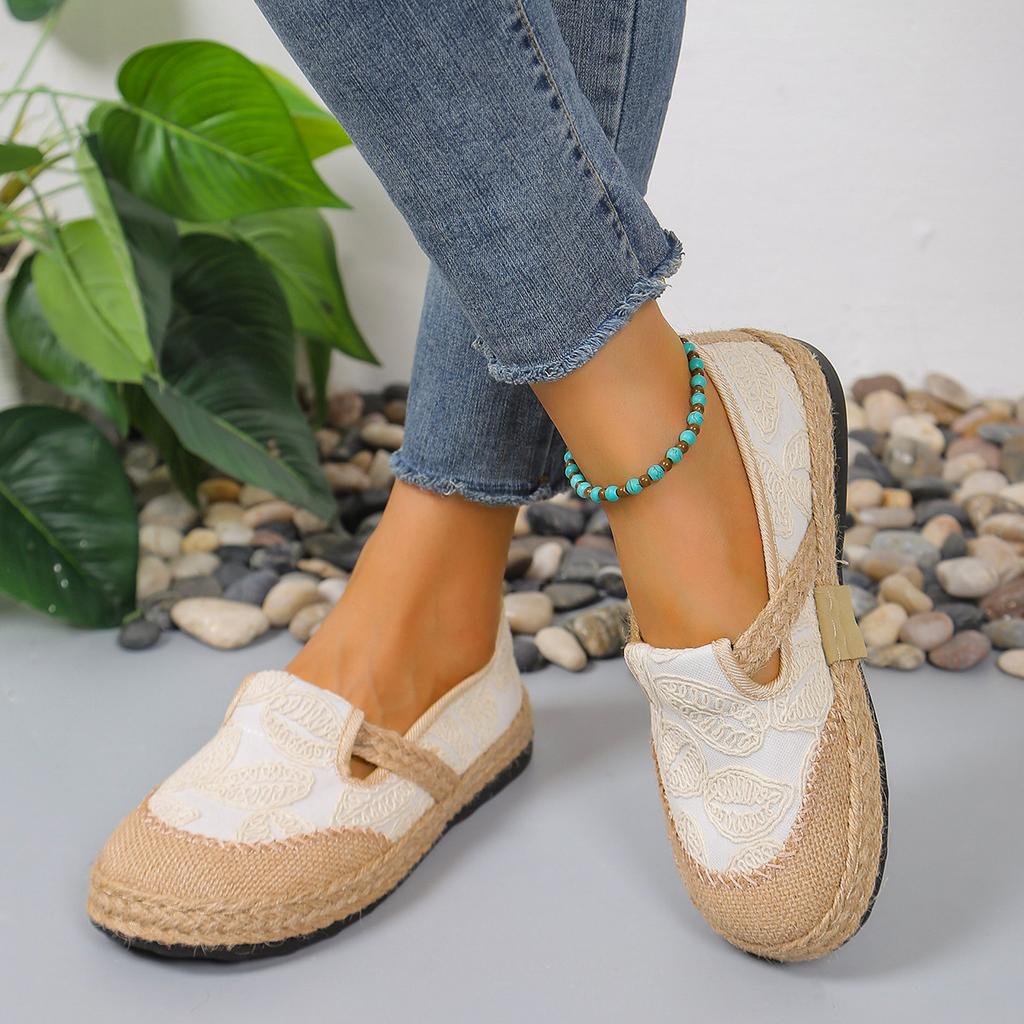 Fashion Women's Flats  Summer New Vintage Weave Breathable Casual Shoes Fashion Embroidery Lightweight Comfortable Half Slippers