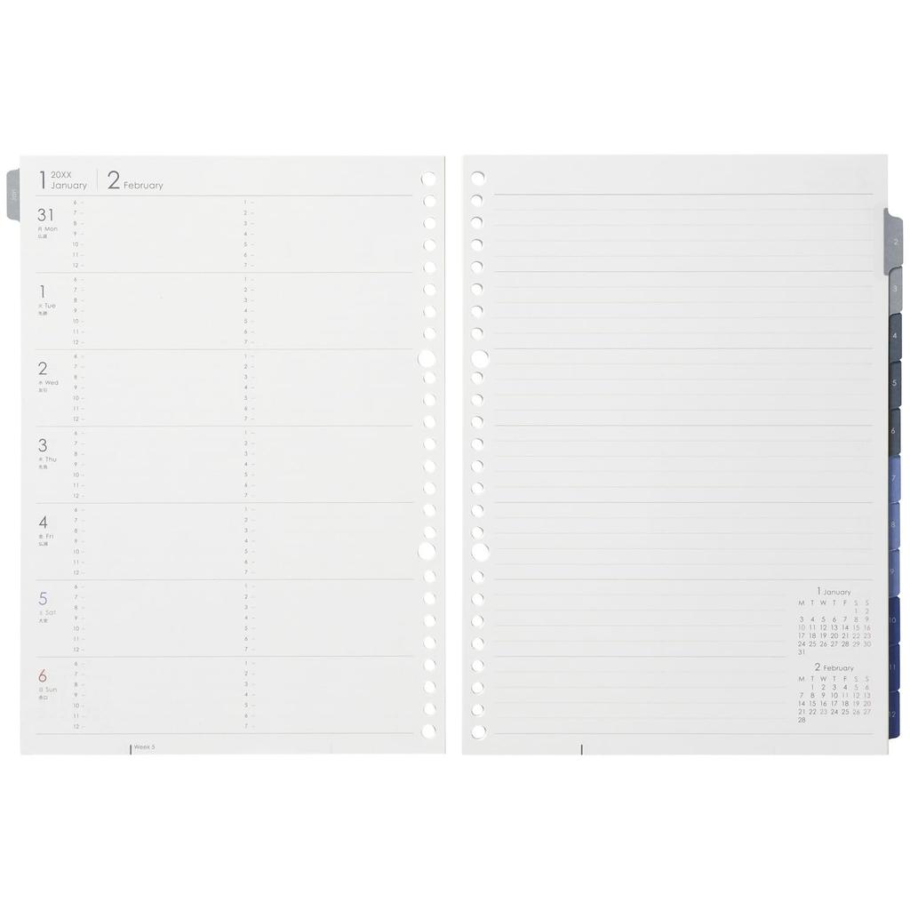 Maruman 2026 B5 Planner Monthly Starts January 2026 Loose-Leaf Refill, + Weekly, 26-Hole, LD376-26,