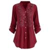 Women Solid Color Lace Splicing Single Breasted Shirt Casual Stand Collar Long Sleeves Plus Size T-Shirt Loose Cotton Blouse