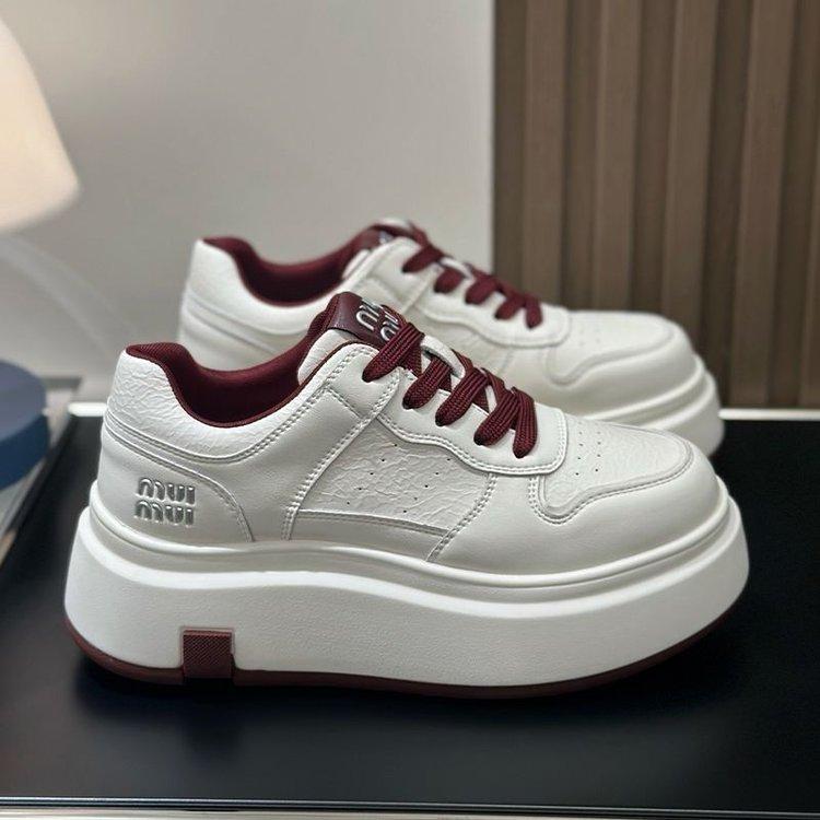 SyfIyno New Spring Summer Soft Leather Thick Soled Shoes Casual Sports Shoes Low Cut Height Increasing Flat Shoes