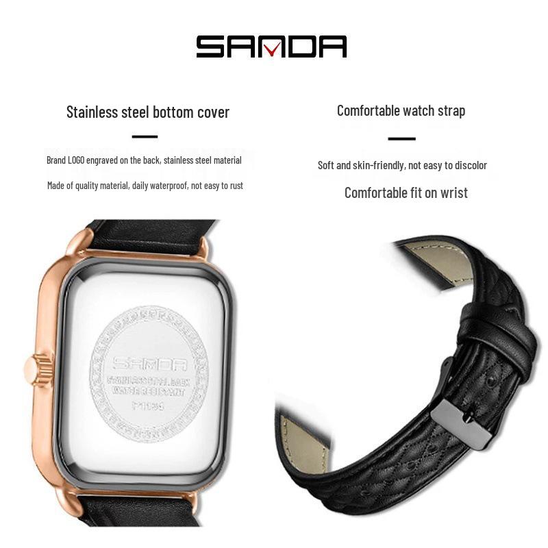 Sanda TikTok Bestseller: Unisex Leather Strap Quartz Watch with Simple Calendar, Waterproof Design.