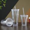 16oz Glitter Insert Double Layer Straw Cup with Lid - 450ML Transparent Solid Color