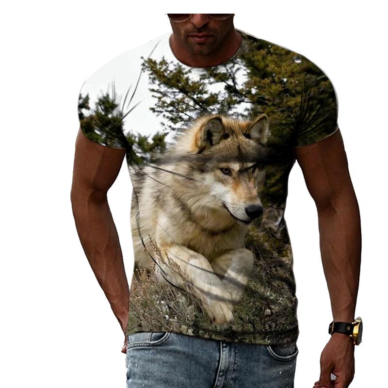 HerSight Lente Zomer Tops Mannen Plus Size Kleding Dier 3D Print T-shirt Paar Wolf Patroon Tees O Hals Korte mouw Top Ademende Man Shirts L