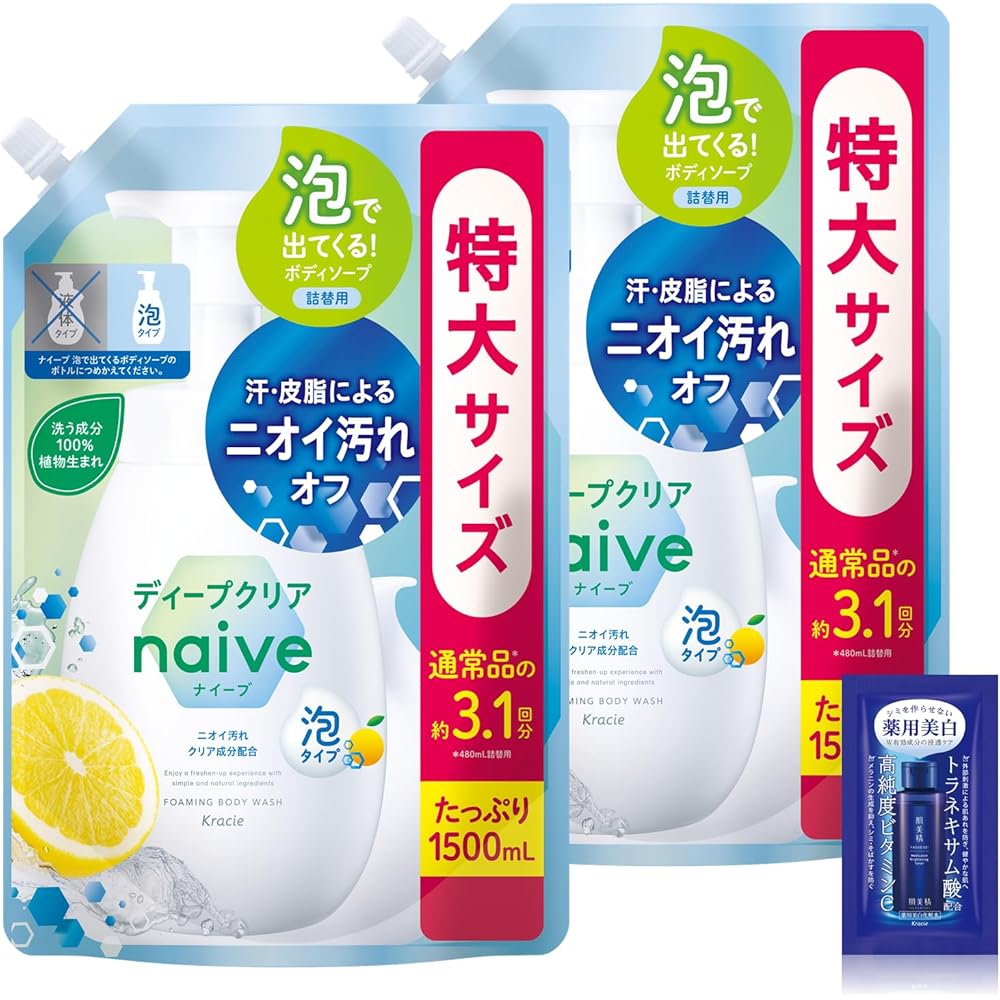 

Naïve Deep Clear Набор сменных блоков для геля для душа 1500 мл x2 Очень большой объем Мягкая формула для детей и младенцев
