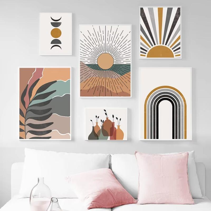 Sun Leaves Rainbow Abstract Geometry Boho Nordic Wall Art Painting Gallery Posters And Prints Wall Picture For Living Room Decor