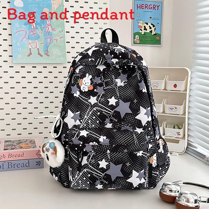 Star Cute Rabbit Carrot Pattern Student Casual Backpack With Pendant Plush