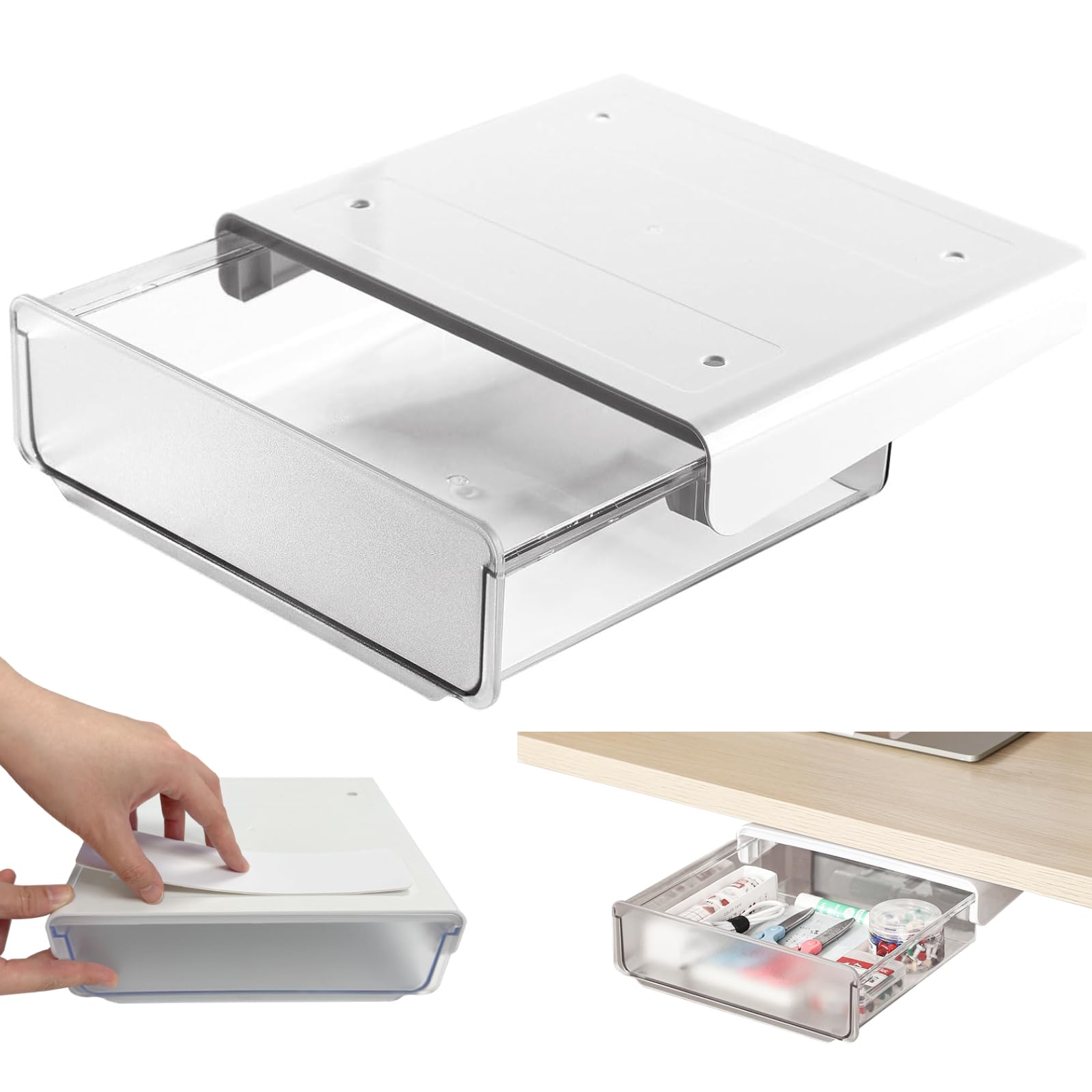 

Soomil Storage Convenient Storage by Organization Organize Small Office Remote Strong No Tools Easy Tape Included [2-Pack] Under-Desk Boxes, Add-on