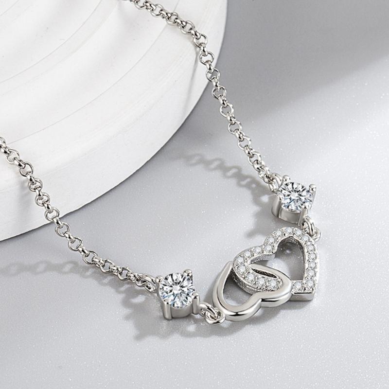 Zircon Double Heart Charm Bracelet Fashionable Party Accessories Jewelry for Sensitive Skin Versatile Women Accessory