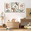 3 pcs Framed Boho Canvas Wall Art Green Sage Botanical Painting Wall Decor Pictures Mid Century Modern Minimalist poster prints for Living Room