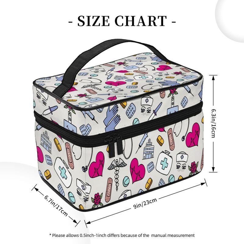 Große Make-up-Tasche Benutzerdefinierte Cartoon-Arzt Krankenschwester Enfermera En Apuros Tragbar Reißverschluss Reise Kosmetikpinsel Tasche Organizer