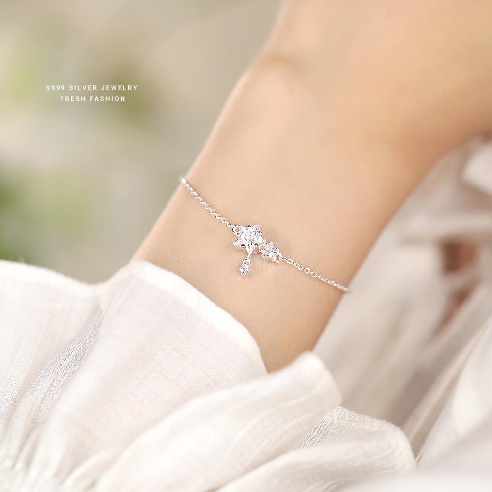Exquisite S999 Pure Silver Starry Zircon Beaded Bracelet - Versatile Korean Style Women's Luxury Jewelry