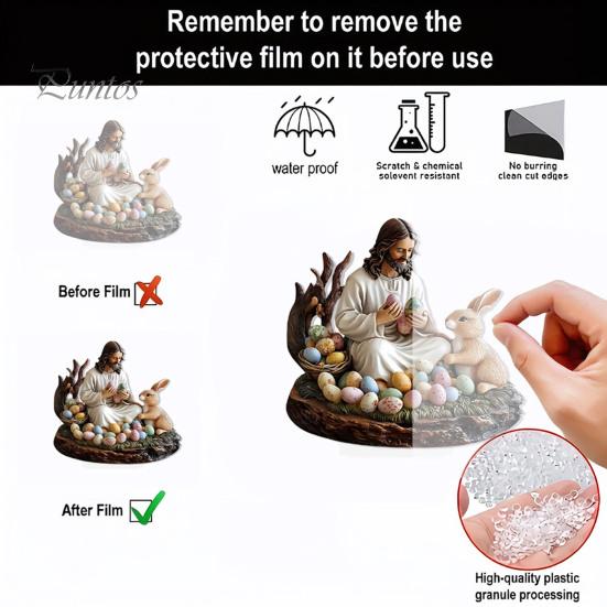 Ozdoba velikonočního zajíčka 2D plochá akrylová stolní dekorace Ježíš a králík Barevná vejce Ornament se základnou pro domácí velikonoční párty