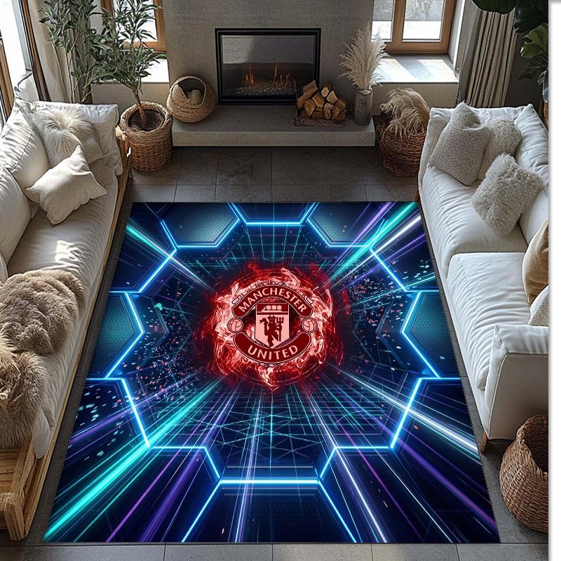 Tappeto in Flanella Stampato Manchester United Antiscivolo Morbido Poliestere Tappeto per Pavimento Tappetino Decorativo per Interni per Camera da Letto Soggiorno Divano