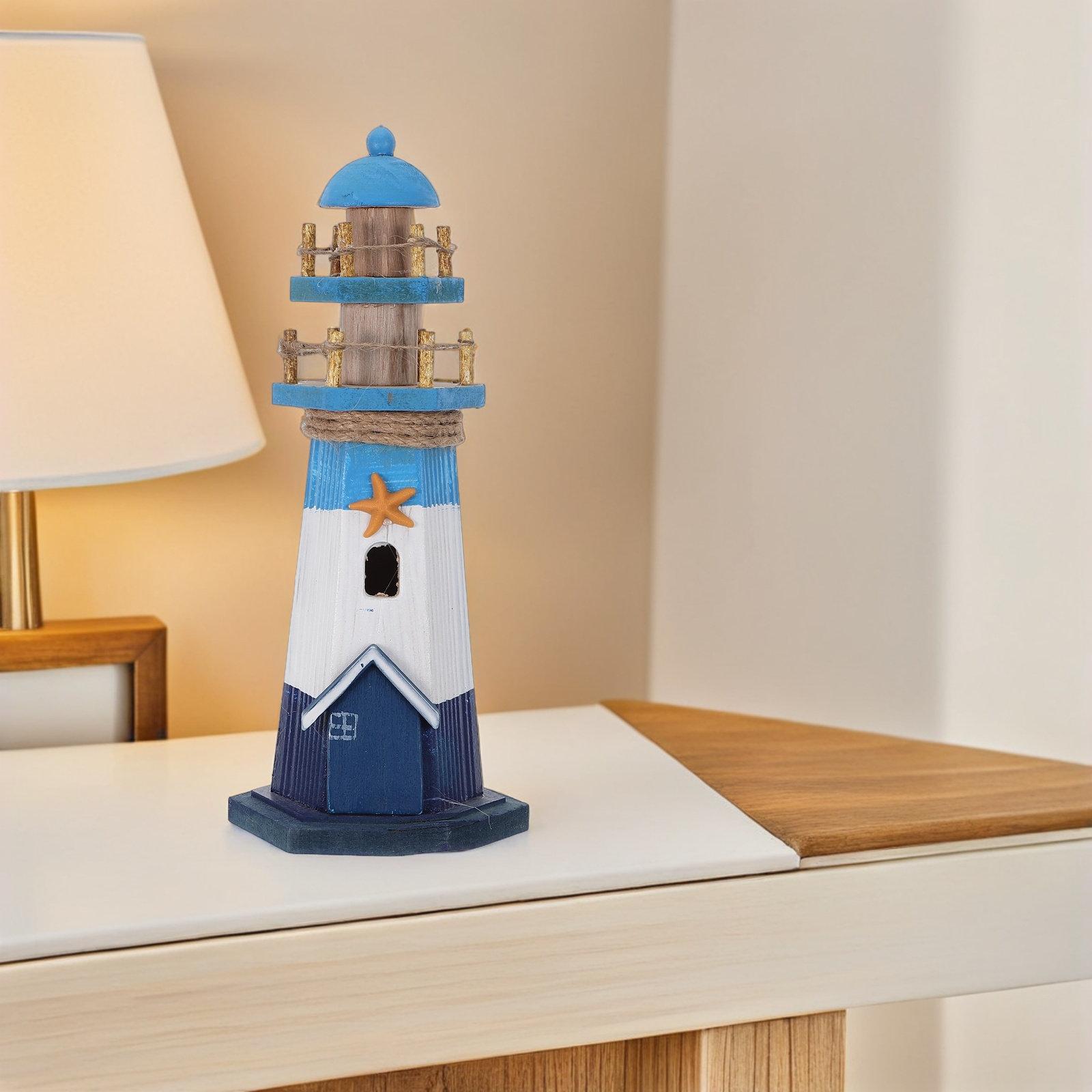 Coastal Lighthouse Nautical Decoration Blue White Tabletop Sculpture Ocean Themed Home Decor Rustic Beach Garden Accent 27X11.5X11.5CM