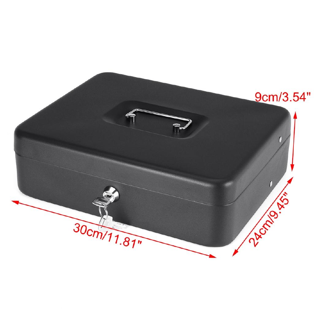 Metal Piggy Bank Key Lock Petty Coin Cash Money Box Pot Lockable Cash Box Deposit Security Cashier Drawer Storage Black 1 PC