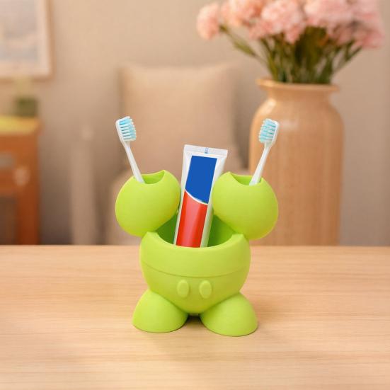 Toothbrush Holder, 3D Printed Durable PLA Storage Rack, Partitioned Storage Design, Cartoon Shape Compact Bathroom Organizer