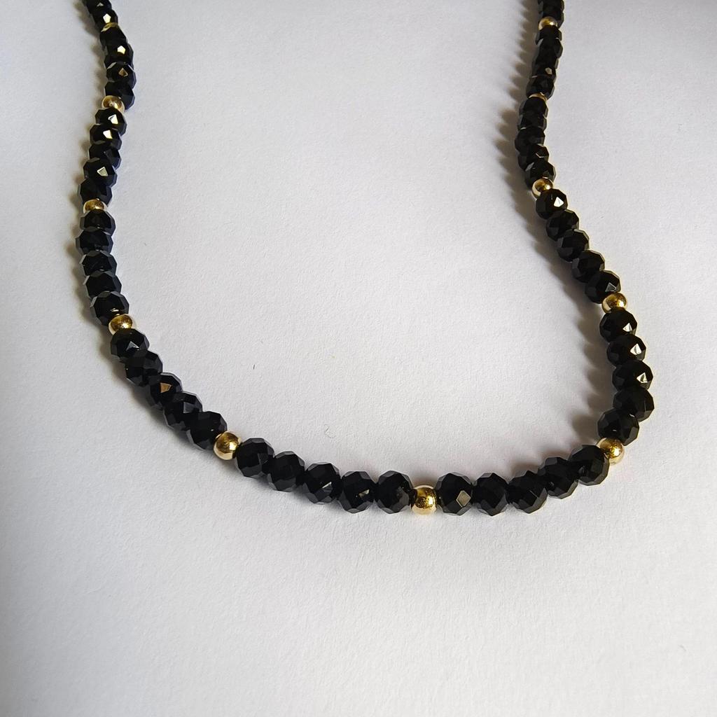 Black Crystal & Gold Beaded Handmade Necklace