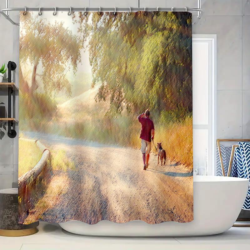 Modern Abstract Art Dog Shower Curtain with Bold Colors Perfect Home Decor 90x180cm