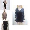 Stylish Black Casual V Neck Short Front Long Back Hollow Out T Shirt For Women