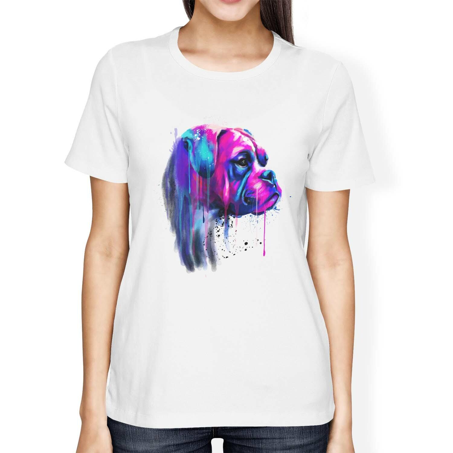 1Tee Womens Loose Fit Watercolour Pink and Blue Splash Bulldog Dog T-Shirt XXXL