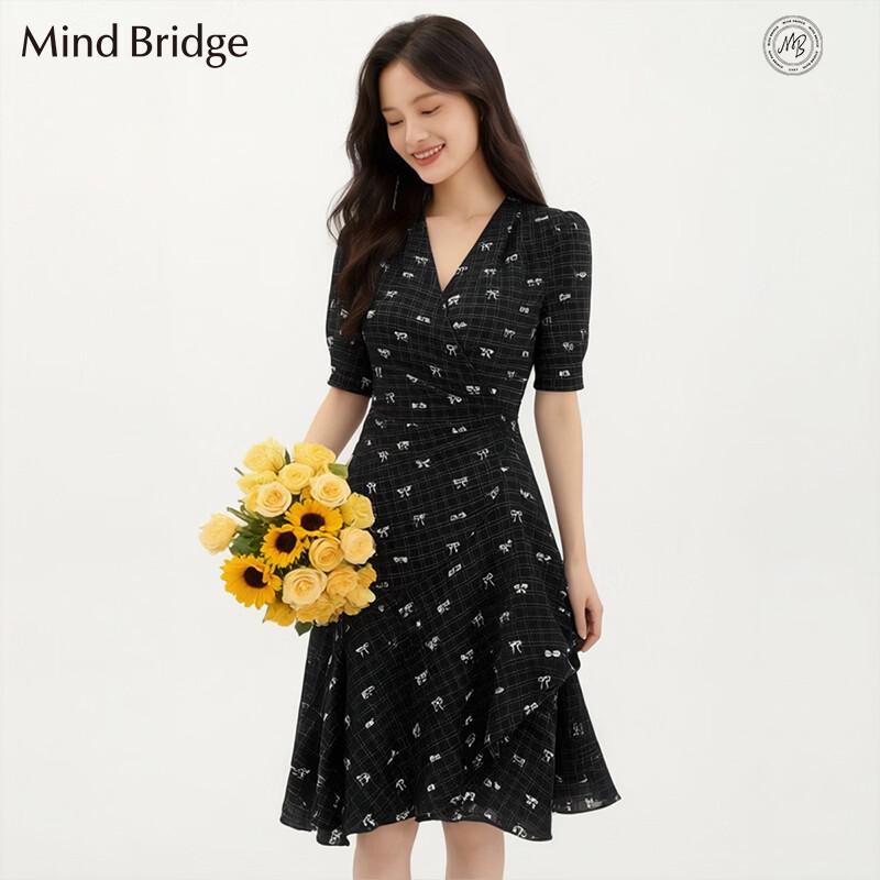 Mind Bridge French Print V-Neck Midi Dress L