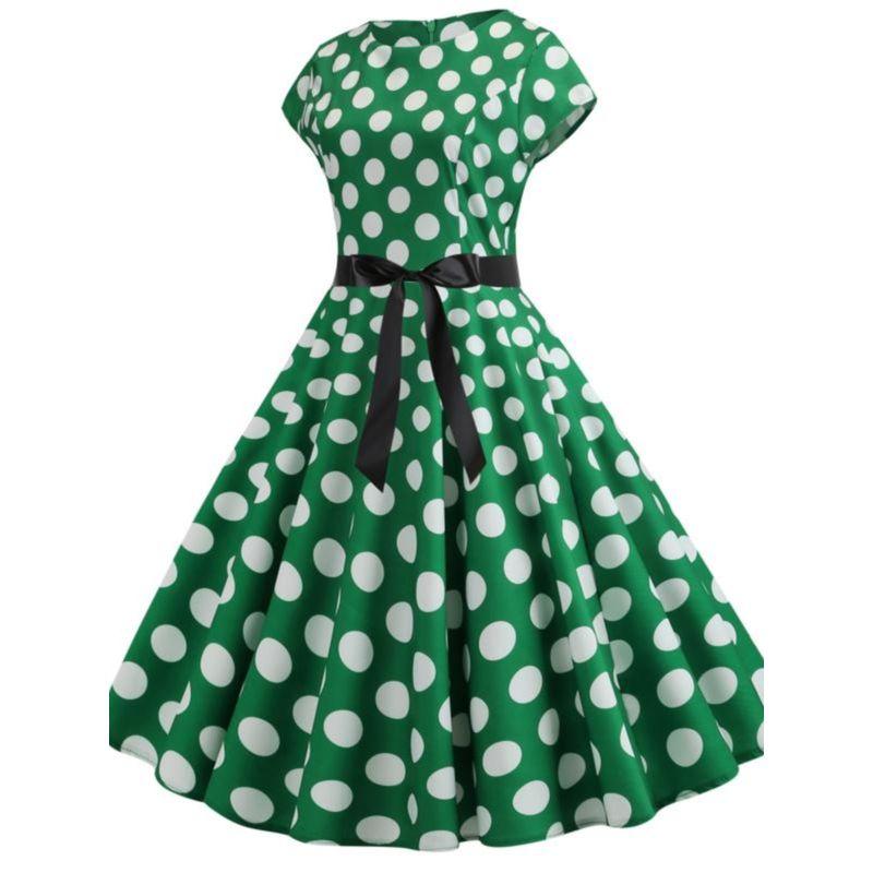 Women's Retro Print Dress Belt Evening Dress