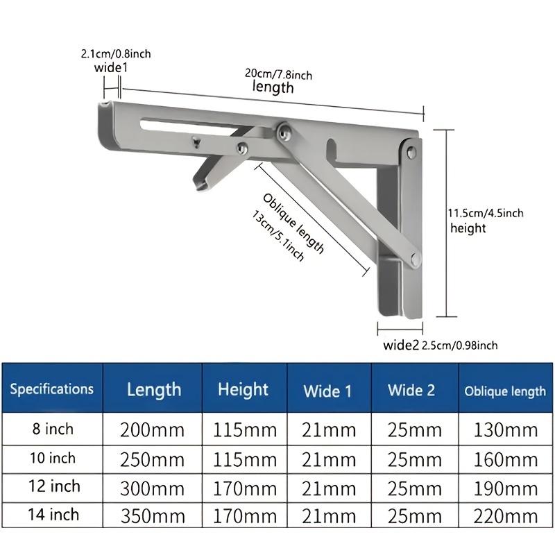 8/10/12/14 Inch Heavy Duty Stainless Steel Folding Bracket Adjustable Wall Mount Table Desk Furniture Support 1 Pack