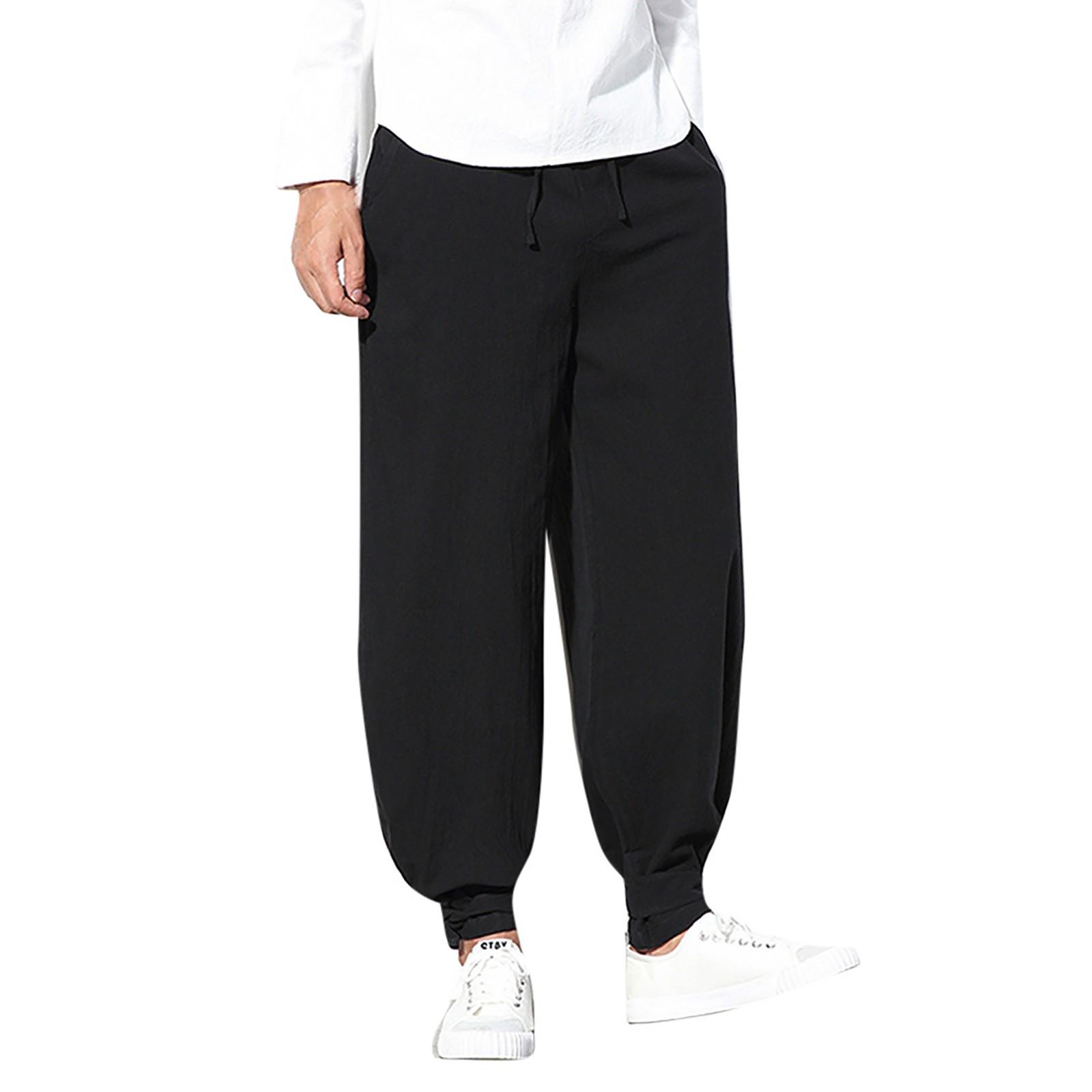 

Мужские хлопковые однотонные плавки, повседневные свободные эластичные брюки на шнурке