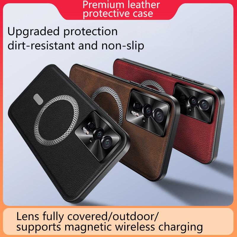 For Poco F5 Pro Case Magnetic Elegant Leather Wear-Resistant Lens Fully Covered Non-Slip Grip Edge Cover Shell