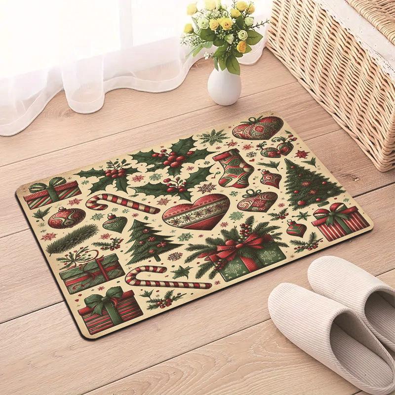Christmas Merry Christmas Winter Snow Tree Gingerbread Gift Mat Festive Decorative Carpet Rug For Home Decor Holiday Decoration