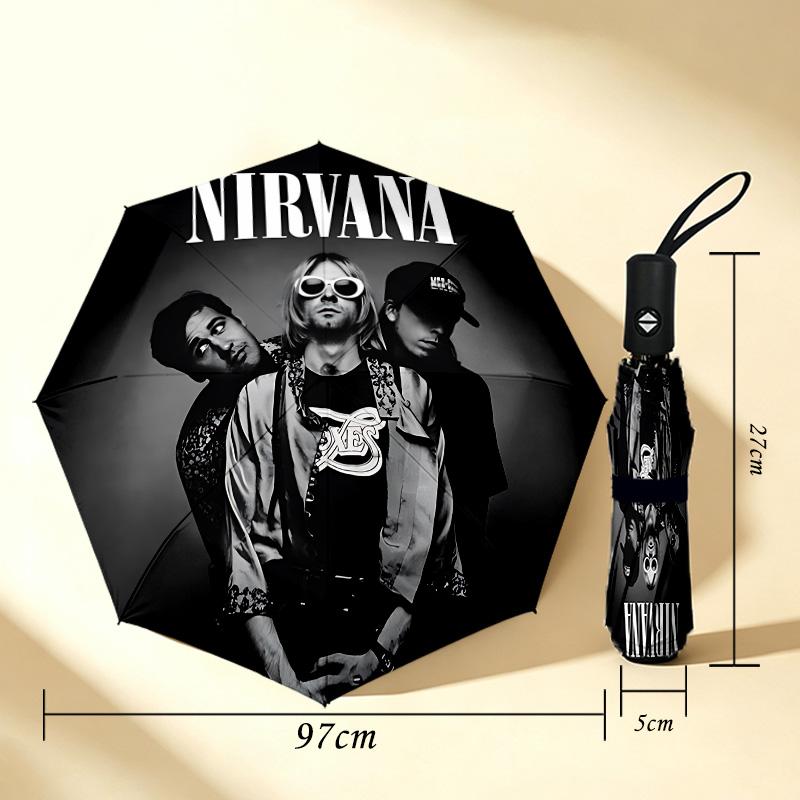 Nirvana Band 8 Ribs 3Fold Black Glue Uv Protection Umbrella Sun Protection Rainproof Compact Folding Umbrella For Travel Daily Use C92374