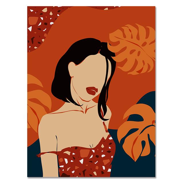 

Настенная картина на холсте, абстрактная девушка, иллюстрация растений, плакаты на скандинавскую тему и принты, настенные панно для гостиной, домашний декор 21cm×30cm NoFrame